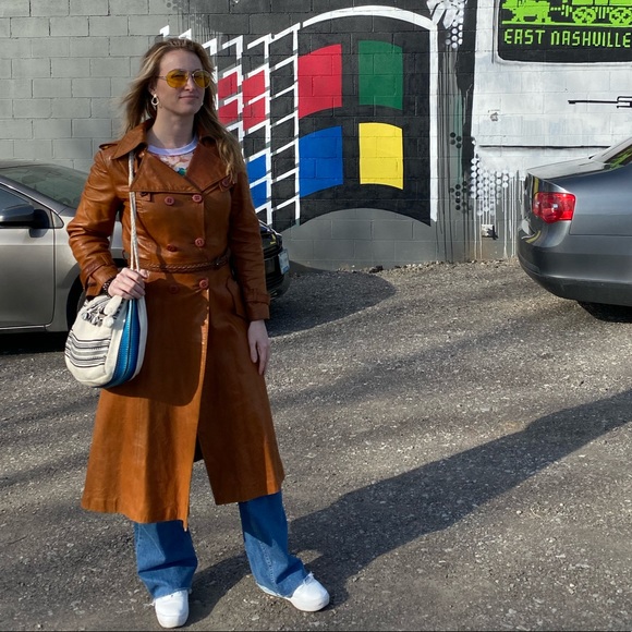 80’s leather trench coat - Picture 4 of 10